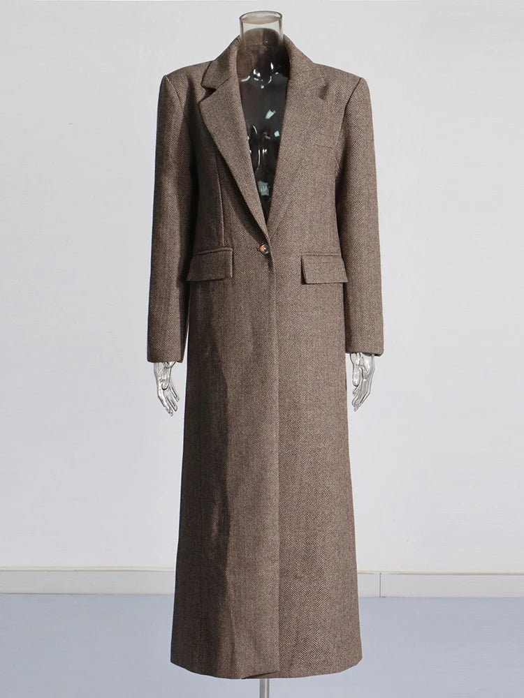 Notched-Lapel Long Coat