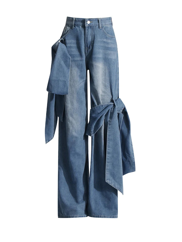 Oversized Bow-Detail Wide-Leg Jeans