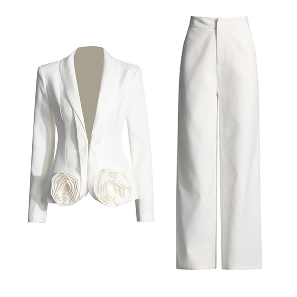 Rosette Blazer and Pants Set