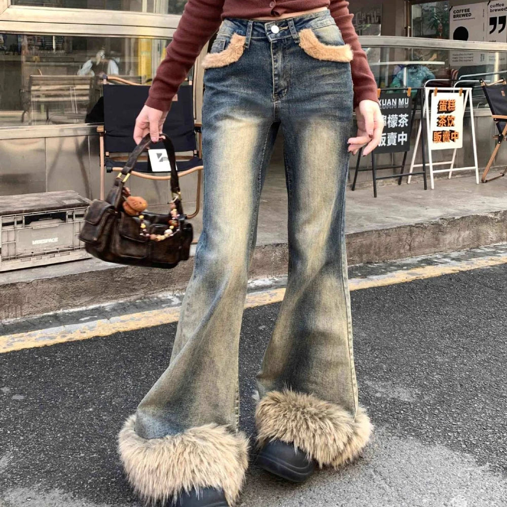 Shaggy-Hem Flared Jeans