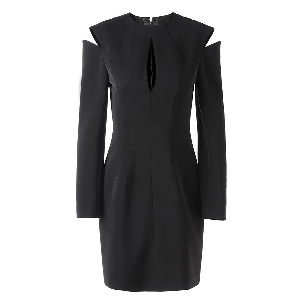 Cutout-Shoulder Long-Sleeve Mini Dress