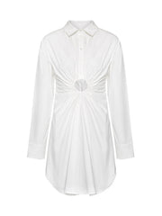 Gathered-Waist White Shirt Dress