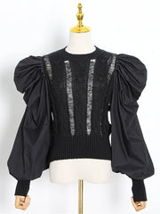 Openwork Puff-Sleeve Sweater