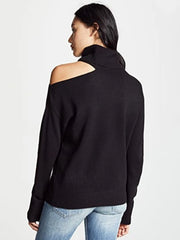 Cutout-Shoulder Turtleneck Sweater