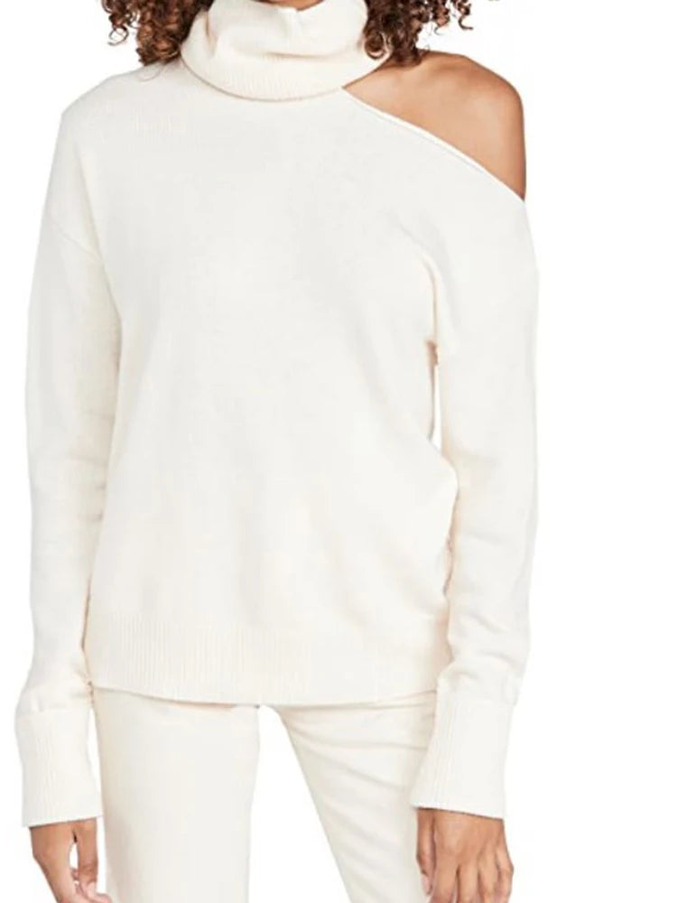 Cutout-Shoulder Turtleneck Sweater