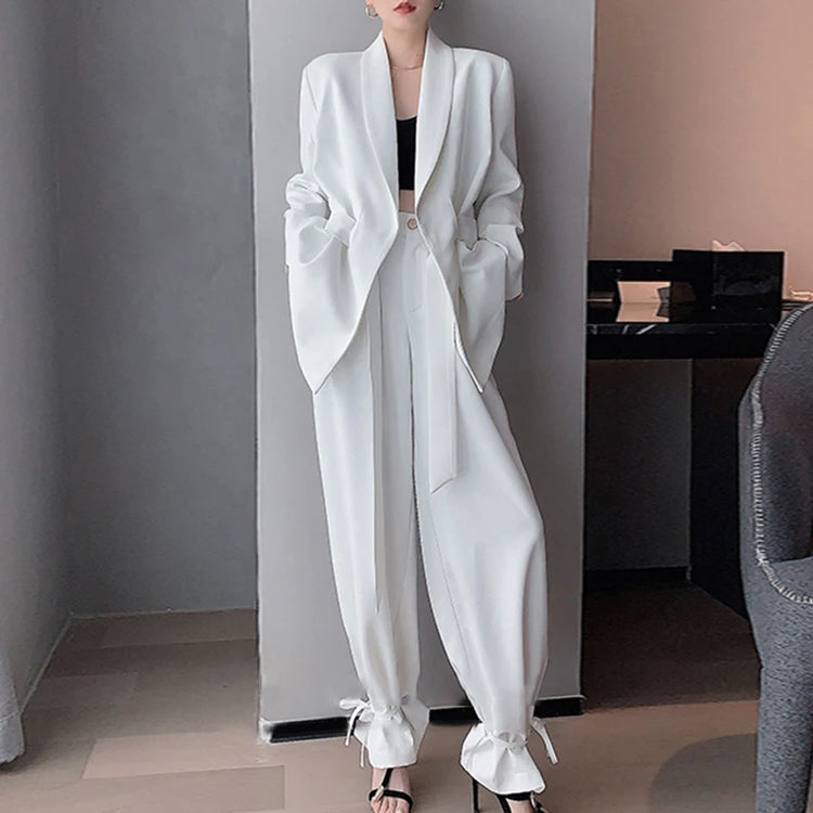 Blazer and Tie-Hem Pants Set