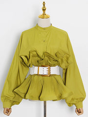 Pleated Peplum Long-Sleeve Shirt