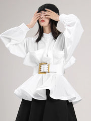 Pleated Peplum Long-Sleeve Shirt