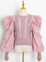 Openwork Puff-Sleeve Sweater