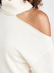 Cutout-Shoulder Turtleneck Sweater