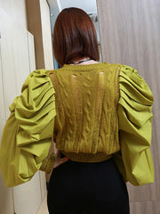Openwork Puff-Sleeve Sweater