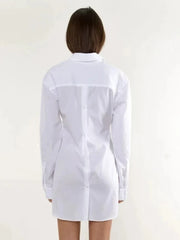 Gathered-Waist White Shirt Dress