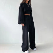 Cropped Sweatshirt and Pants Set