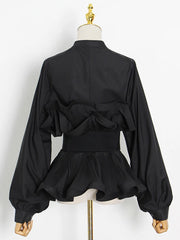Pleated Peplum Long-Sleeve Shirt