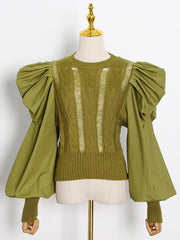 Openwork Puff-Sleeve Sweater