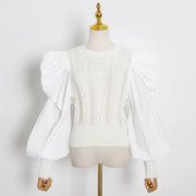 Openwork Puff-Sleeve Sweater