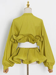 Pleated Peplum Long-Sleeve Shirt