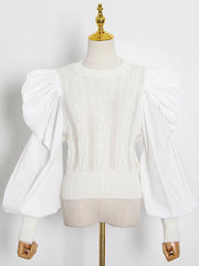 Openwork Puff-Sleeve Sweater