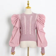 Openwork Puff-Sleeve Sweater
