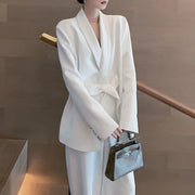 Blazer and Tie-Hem Pants Set