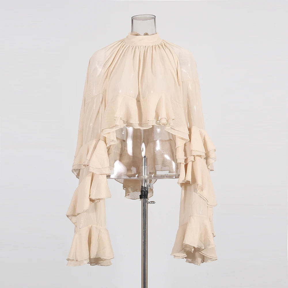Tiered Ruffle-Sleeve Blouse
