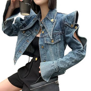 Cutout-Shoulder Button-Front Jacket