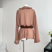 V-Neck Ruffle-Trim Blouse