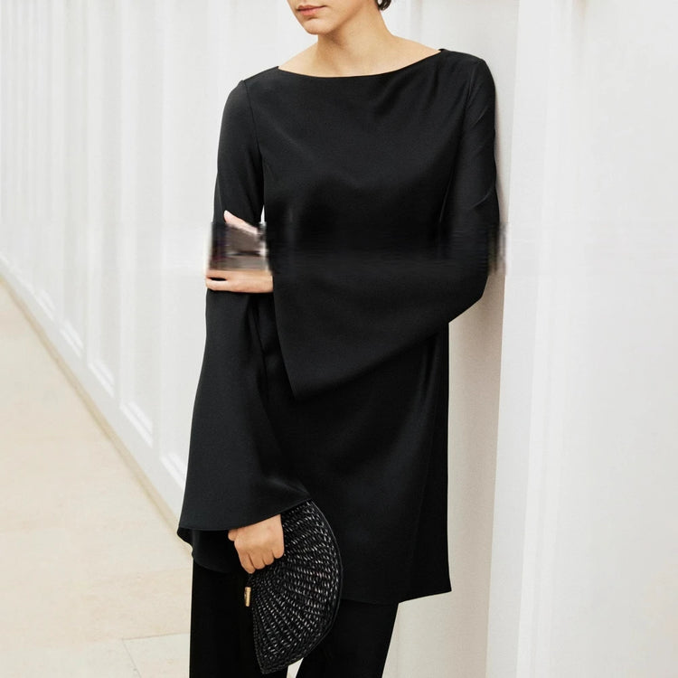 Boat-Neck Flared-Sleeve Blouse