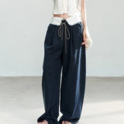 Lace-Waist Wide-Leg Pants