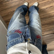 Embroidered-Pocket Wide-Leg Jeans