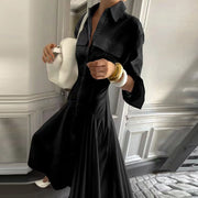 Pleated Long-Sleeve Shirt Dress