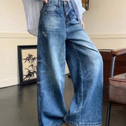 Wide-Leg Faded Jeans