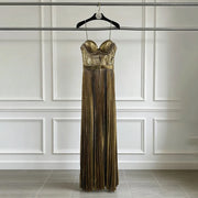 Metallic-Look Pleated Strap Dress