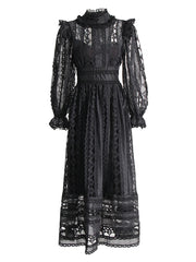 High-Neck Long-Sleeve Lace Dress