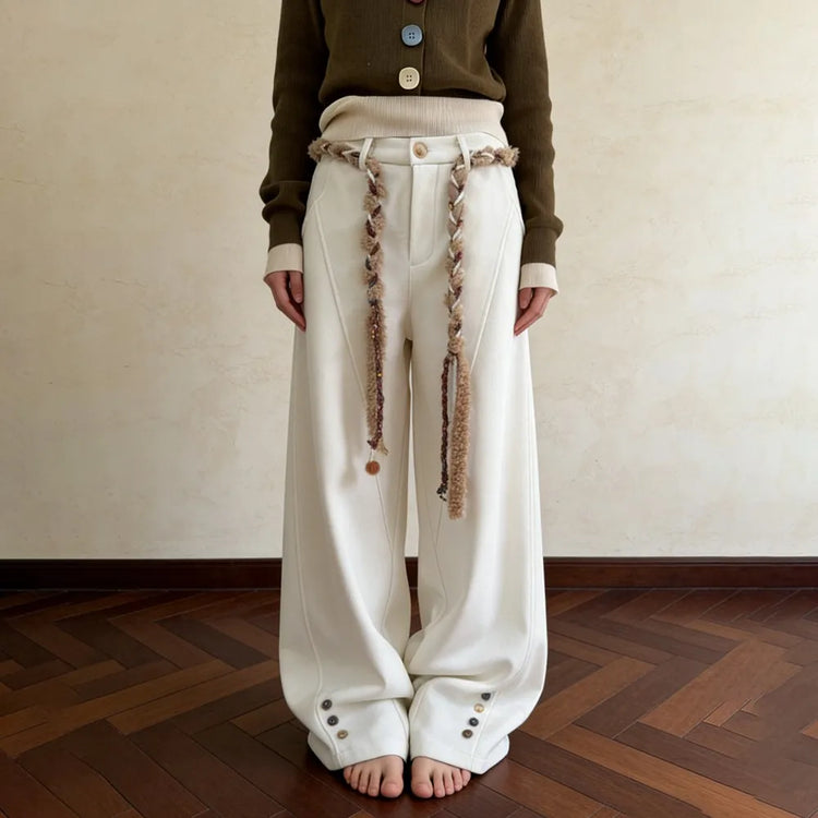 Button-Hem Wide-Leg Pants