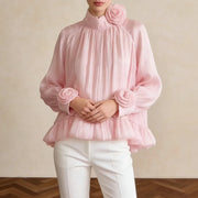 Rosette High-Neck Blouse