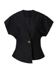 Asymmetric V-Neck Sleeveless Jacket