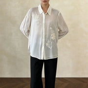 Floral-Detail Sheer Button Shirt