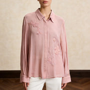 Floral-Detail Sheer Button Shirt