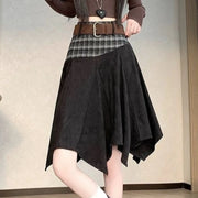 Contrast-Waist Asymmetric Pleated Skirt