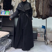 Wide-Lapel Tie-Waist Long Coat