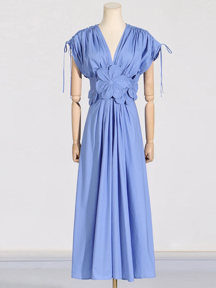 Floral Applique Gathered Dress