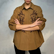 Contrast Leaf-Detail Button Shirt