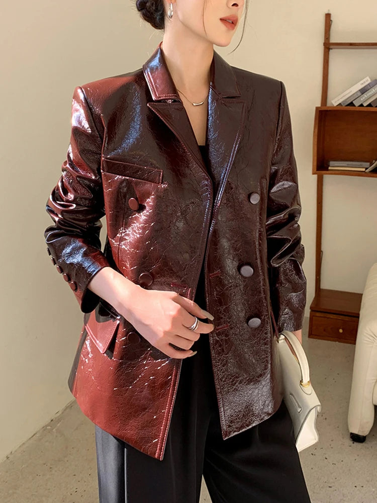 Glossy Double-Breasted Blazer