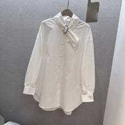 Buckle-Neck Relaxed Longline Shirt