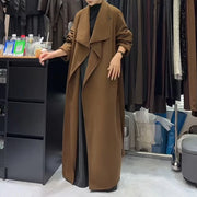 Collarless Tie-Waist Long Coat