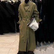 Asymmetric-Collar Tie-Waist Trench Coat