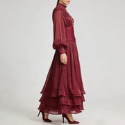 Ruched-Waist Tiered Long Dress