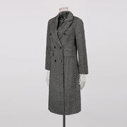 Textured Double-Breasted Long Coat