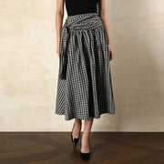 Checked Gathered A-Line Skirt